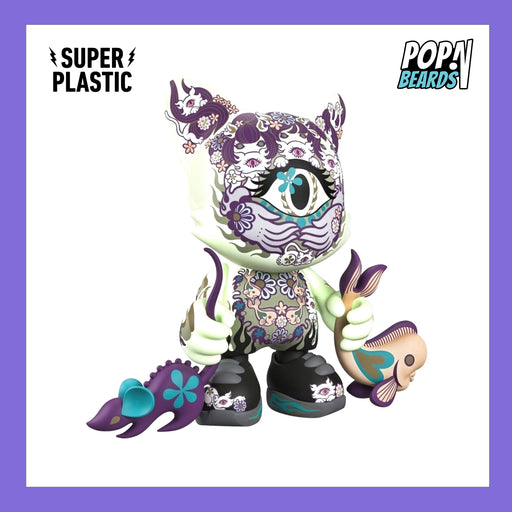 SuperPlastic: SuperJanky (Junko Mizuno), Azure Ailurophile (GITD) (LE) Vinyl Art Toy POPnBeards