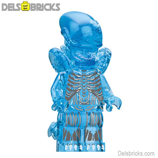 Aliens Xenomorph transparent blue Lego custom Minifigures Minifigures DelsBricks Minifigures