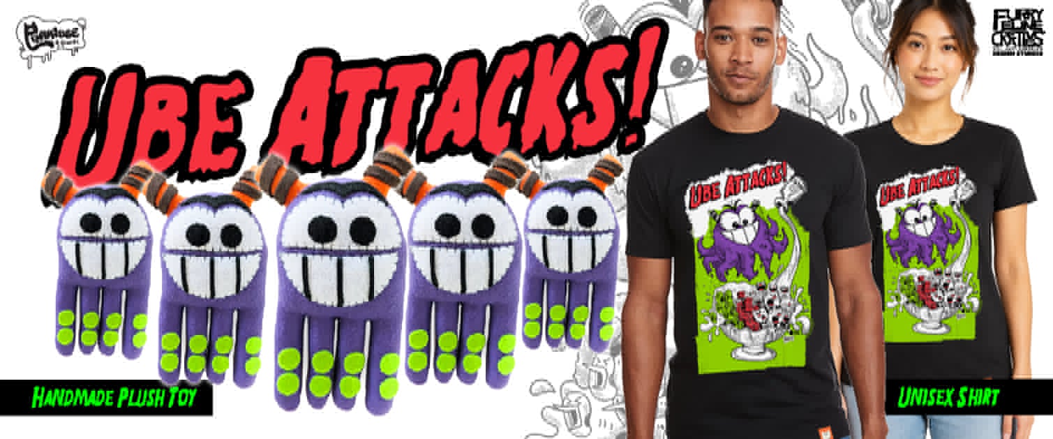 SDCC Ube Attacks Plush & Shirt by Furry Feline Creatives