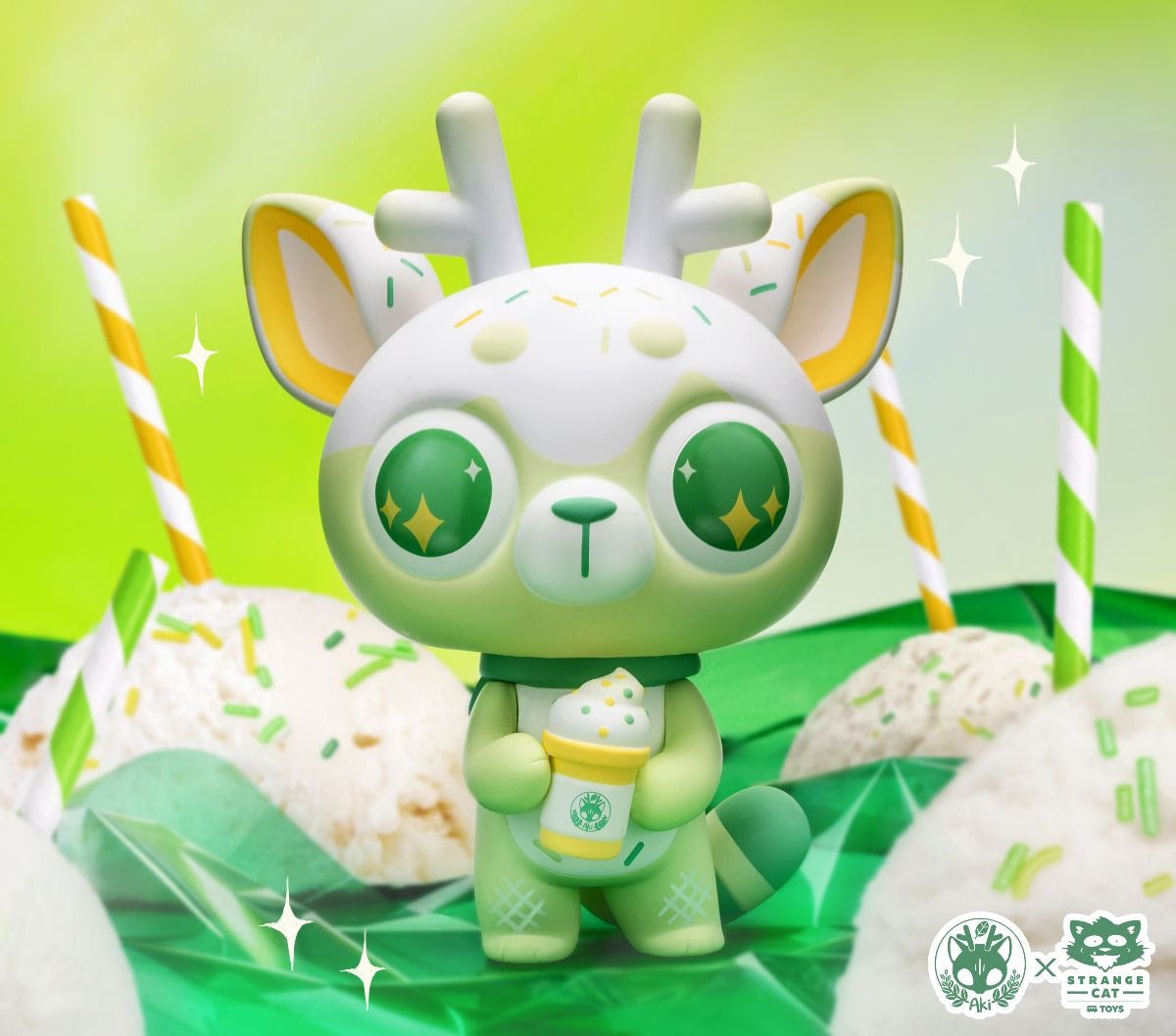 DeerCat Green Melon Edition 19cm vinyl figure by Amber Aki Huang x Strangecat Toys Available Now ! ! ! - Tenacious Toys®