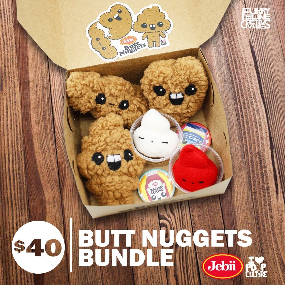 FURRY FELINE CREATIVES Butt Nuggets Bundle & Jebii-kun Fuzzy Poop Figure - Tenacious Toys®