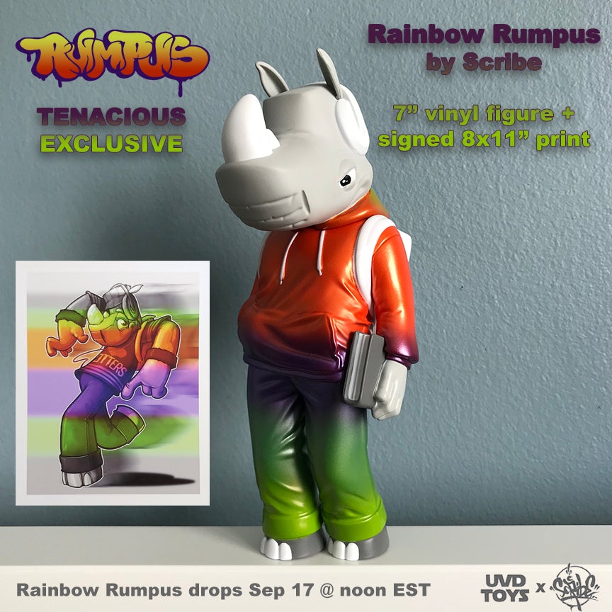 Rainbow Rumpus 7-inch vinyl figure & print by Scribe x UVD Toys Available Now ! ! ! - Tenacious Toys®