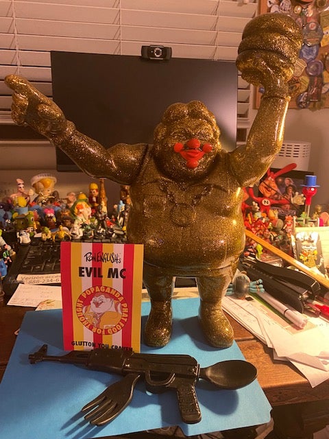 Ron English Evil MC Figure 13 inches tall in gold sparkle colorway SIGNED Available Now ! ! ! - Tenacious Toys®