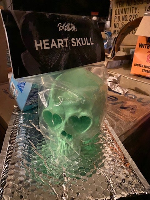 Ron English Heart Skull in mint green colorway SIGNED Available Now ! ! ! - Tenacious Toys®