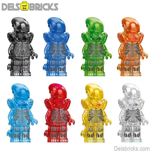 Aliens Xenomorph transparent set of 8 Lego custom Minifigures Minifigures DelsBricks Minifigures