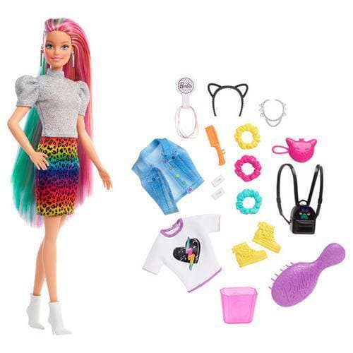 Barbie Leopard Rainbow Hair Doll Dolls ToyShnip