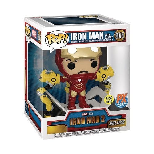 Funko Pop! 905 - Marvel Iron Man with Gantry Glow-in-the-Dark Deluxe Vinyl Bobble Head - PX Action Figure ToyShnip