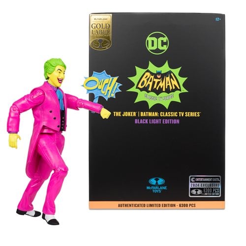 McFarlane Toys DC Retro The Joker Batman: Classic TV Series Black Light Gold Label 6-Inch Action Figure - Entertainment Earth Exclusive Action & Toy Figures ToyShnip