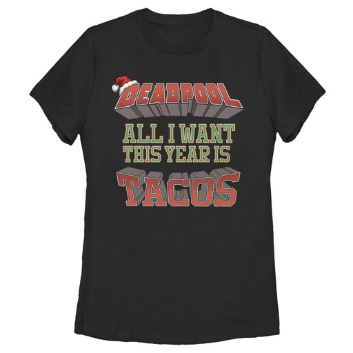 Women's Marvel Deadpool All I Want This Year is Tacos T-Shirt Apparel Marvel